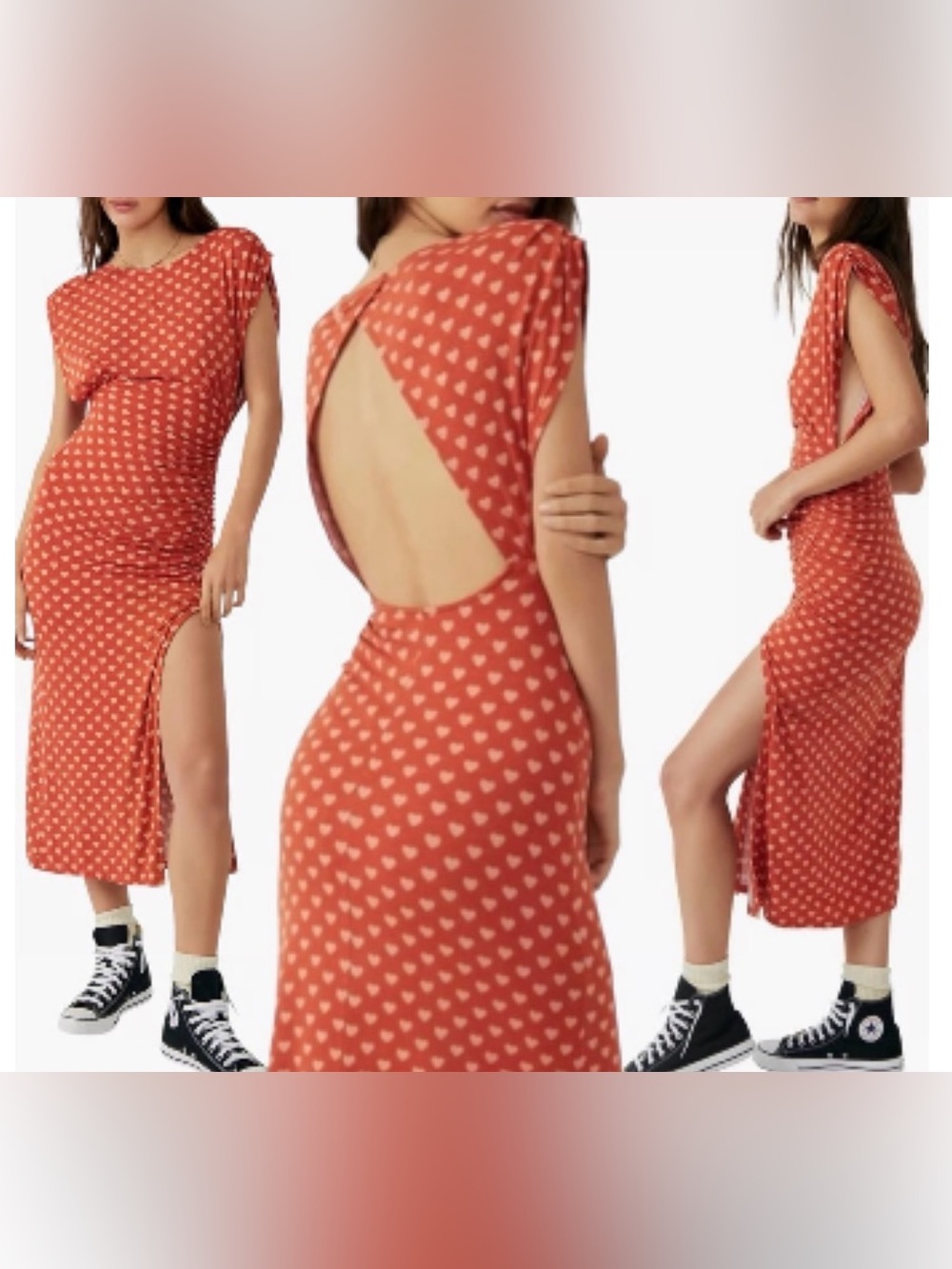 Free People Lakeside Heart Printed Dress Small Ginger Rust Brown Fall - Picture 3 of 11